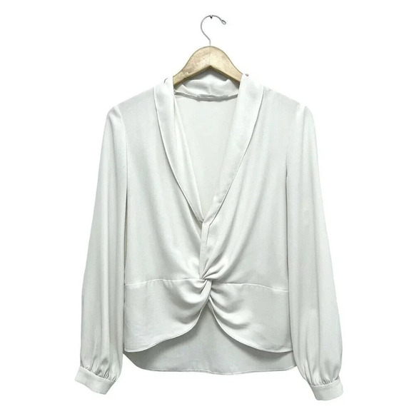 Amanda Uprichard Keely Twist Front Long Sleeve Crepe Blouse Ivory White Revolve - Picture 4 of 10